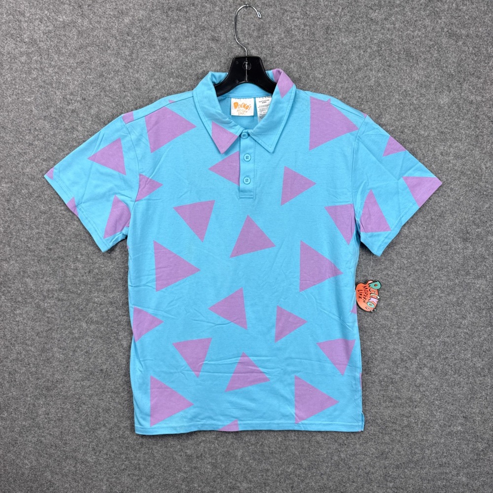 Rocko's Modern Life Polo Shirt Medium Blue Purple Triangle Pattern New Nick Box